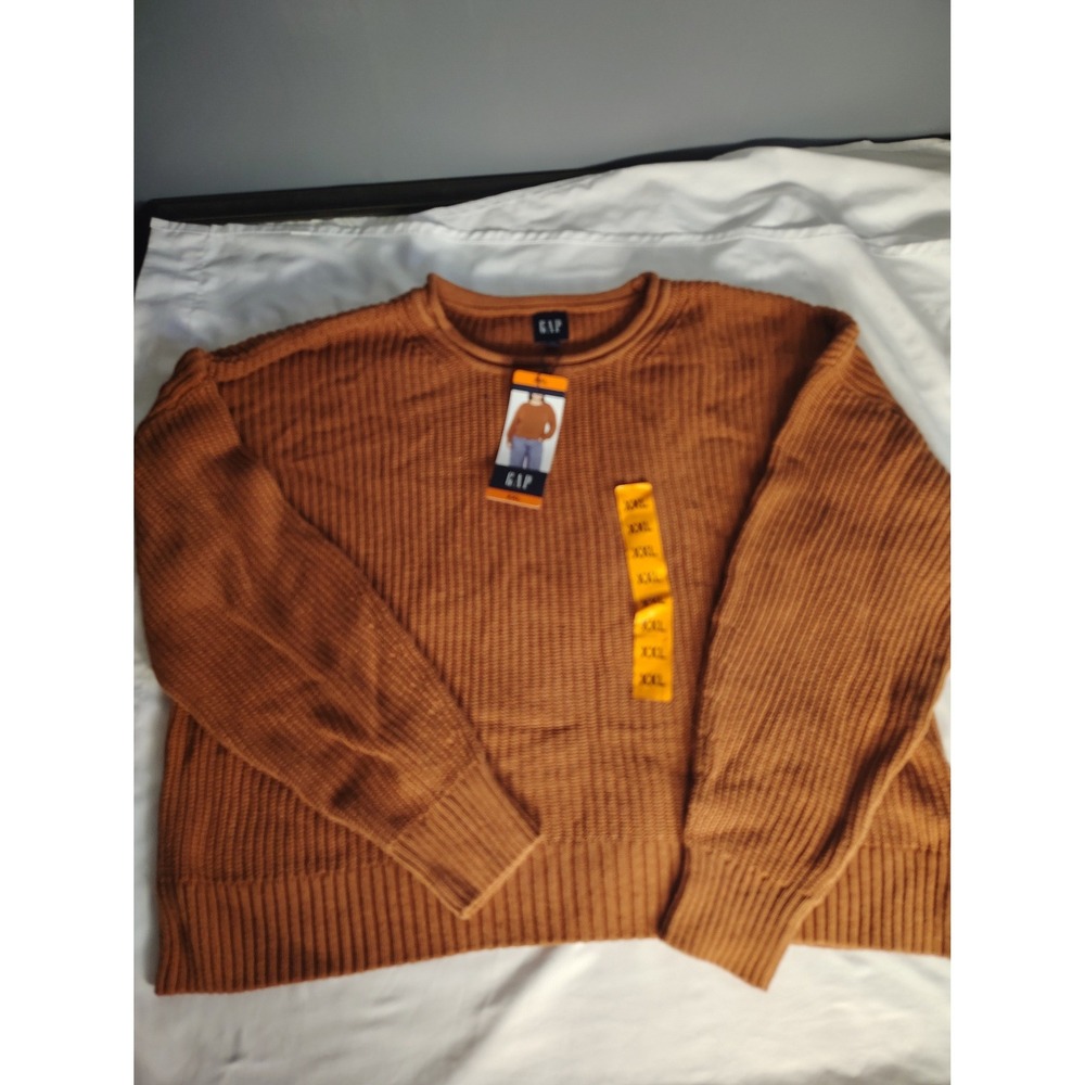 GAP Women XXL Caramel Brown Ribbed Knit Cotton Crewneck Sweater NWT